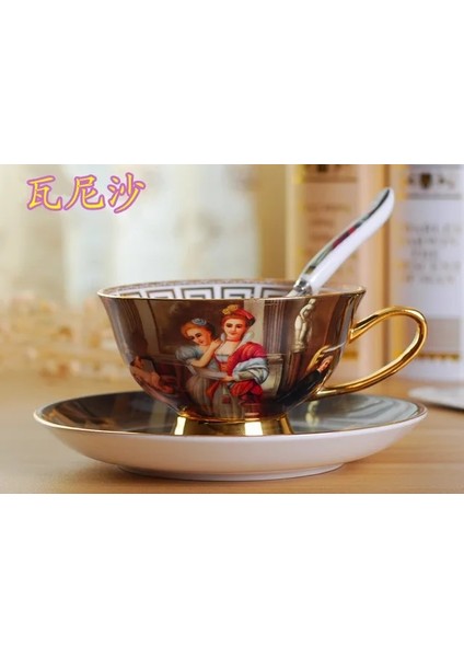 F Avrupa Kraliyet Sarayı Kemik Çini Kahve Seti Lüks Porselen Çay Seti Seramik Çay Fincanları Tabağı Kaşık Drinkware Coffeeware (Yurt Dışından)