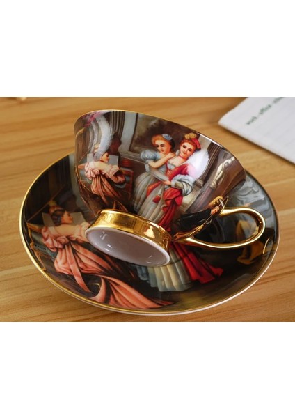 F Avrupa Kraliyet Sarayı Kemik Çini Kahve Seti Lüks Porselen Çay Seti Seramik Çay Fincanları Tabağı Kaşık Drinkware Coffeeware (Yurt Dışından)