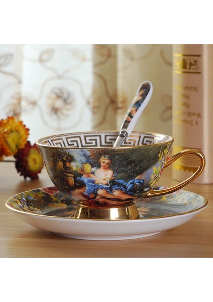 F Avrupa Kraliyet Sarayı Kemik Çini Kahve Seti Lüks Porselen Çay Seti Seramik Çay Fincanları Tabağı Kaşık Drinkware Coffeeware (Yurt Dışından)