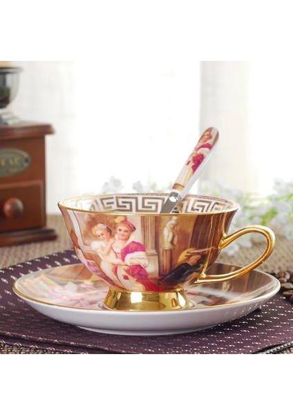 F Avrupa Kraliyet Sarayı Kemik Çini Kahve Seti Lüks Porselen Çay Seti Seramik Çay Fincanları Tabağı Kaşık Drinkware Coffeeware (Yurt Dışından)