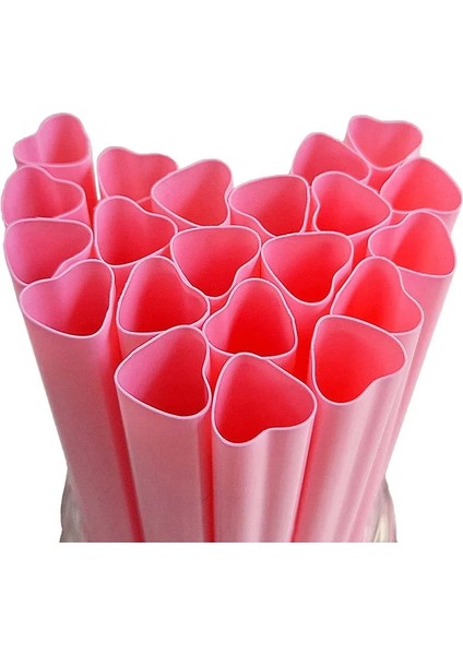 Rd 25 Adet Kalp Şeklinde Pembe Plastik Pipet (Yurt Dışından)
