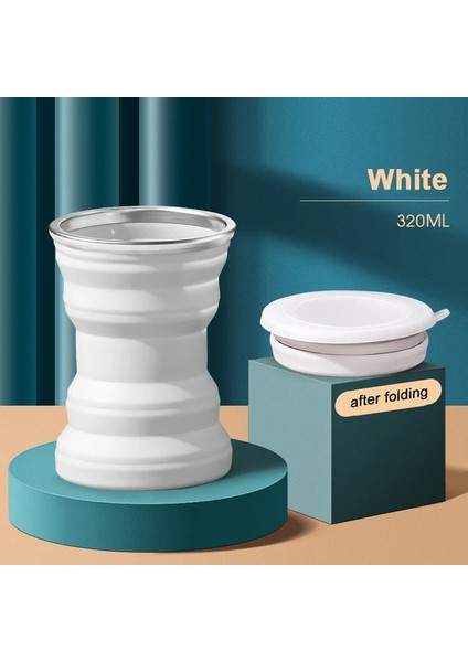 Beyaz 320 ml Katlanır Su Bardağı Taşınabilir Silikon Açık Isıya Dayanıklı Kolay Depolama Kapaklı Kupa Katlanabilir Çay Bardağı Seyahat Su Bardağı Kamp (Yurt Dışından)