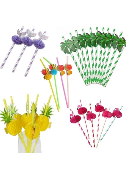 Kağıt 02 50 Adet 25/50 Adet Kağıt Payet Bükülebilir Flamingo Tropikal Şemsiye Ananas Kokteyl Içme Düğün Parti Meyve Suyu Içecek Saman (Yurt Dışından)