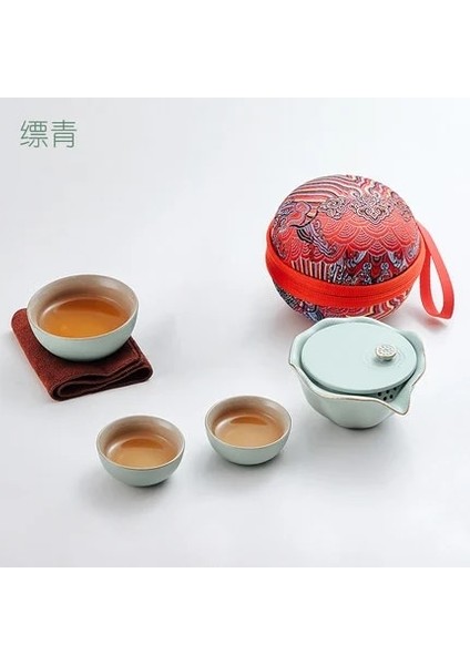03 Porselen Servis Gaiwan Çay Bardak Kupa Çay Töreni Demlik Çin Taşınabilir Kung Fu Seyahat Çay Seti Çanta ile Seramik Çay Fincanı (Yurt Dışından)