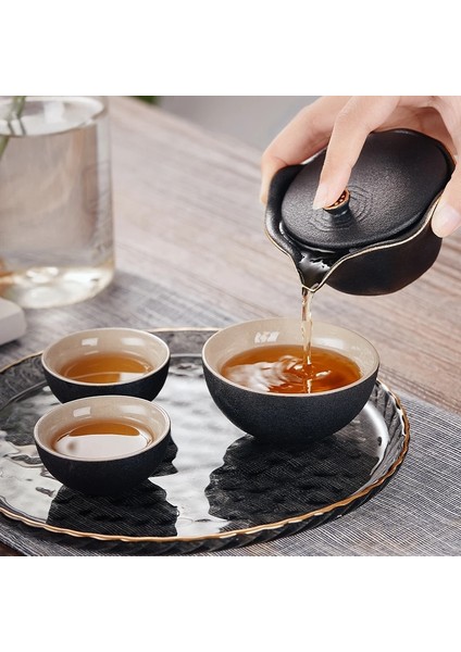 03 Porselen Servis Gaiwan Çay Bardak Kupa Çay Töreni Demlik Çin Taşınabilir Kung Fu Seyahat Çay Seti Çanta ile Seramik Çay Fincanı (Yurt Dışından)