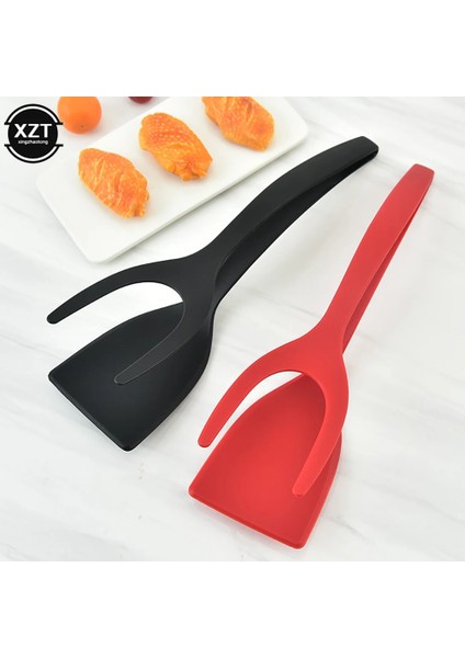Siyah Yeni Biftek Kürek 2 In 1 Kızartma Spatula Klip Gıda Maşası Ekmek Klip Biftek Kazıyıcı Dip Tava Krep Kürek Mutfak Aksesuarları (Yurt Dışından)