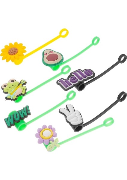 Gösterildiği Gibi 7 Adet Yeniden Kullanılabilir Pipet Ipuçları Silikon Pipet Kapakları Karikatür Pipet Ipuçları Kapakları (Yurt Dışından)