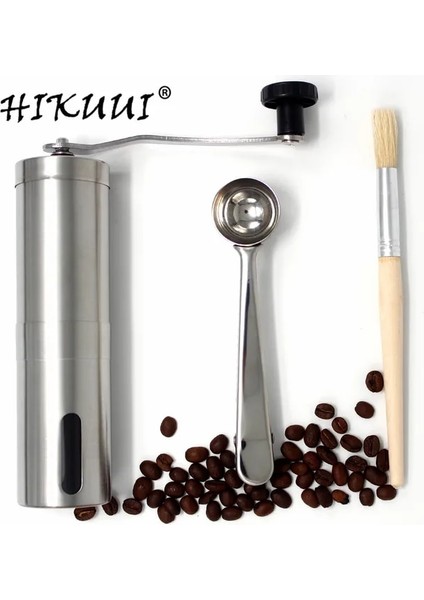 Combination2 Hıkuuı 1 Takım Manuel Kahve Değirmeni + Saç Fırçası + Ölçme Kaşığı, Mutfak Alet Takımı Mini Taşınabilir Yıkanabilir Manuel Kahve Öğütücü (Yurt Dışından)