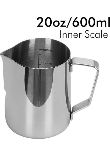 600ML Iç Ölçekli Paslanmaz Çelik Süt Köpürtme Sürahisi Dumanı Tüten Süt Kahve Sürahisi Cappuccino Latte Sanat Espresso Barista Buhar Bardağı 150/350/600ML (Yurt Dışından)