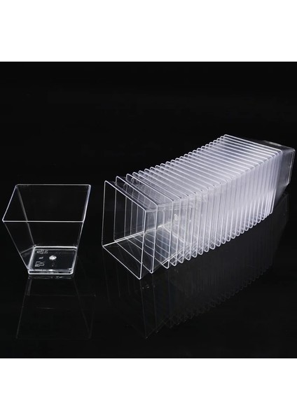 Rastgele (Kaşık Yok) 10 Adet 60 ml Tek Kullanımlık Tatlı Bardağı Plastik Dondurma Fincan Altın Tozu Muslar Trapez Gıda Kabı Ev Festivali Parti Için (Yurt Dışından)