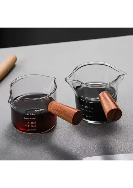 75ML C Çok Fonksiyonluespresso Ahşap Saplı Ölçüm Kabı Çift/tek Ağızlı Şeffaf Kahve Shot Cam Isıya Dayanıklı Süt Sürahisi (Yurt Dışından)