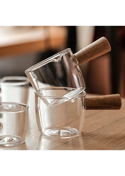 75ML C Çok Fonksiyonluespresso Ahşap Saplı Ölçüm Kabı Çift/tek Ağızlı Şeffaf Kahve Shot Cam Isıya Dayanıklı Süt Sürahisi (Yurt Dışından)