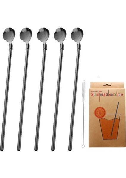 Siyah 5 Adet Konu Çiçek 5 Adet 10 Adet Paslanmaz Seel Çiçek Saman Kaşık Yaz Süt Çay Karıştırma Yerba Mate Payet Yeniden Kullanılabilir Içme Mutfak Malzemeleri (Yurt Dışından)