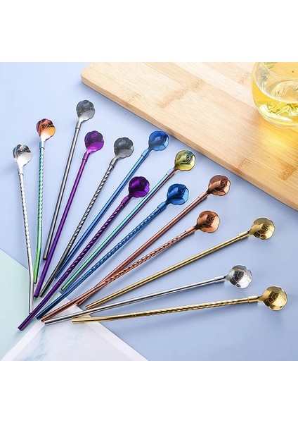 Siyah 5 Adet Konu Çiçek 5 Adet 10 Adet Paslanmaz Seel Çiçek Saman Kaşık Yaz Süt Çay Karıştırma Yerba Mate Payet Yeniden Kullanılabilir Içme Mutfak Malzemeleri (Yurt Dışından)