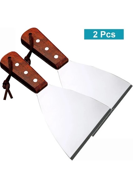 2 Adet Pizzathome Paslanmaz Çelik Gıda Spatula Izgara Gıda Kürek Ahşap Saplı Barbekü Aracı Sığır Biftek Turner Kare Üçgen Kürek Barbekü Için (Yurt Dışından)