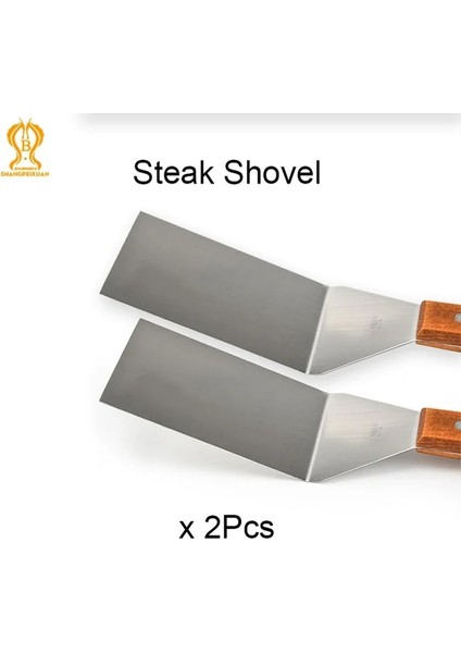 Kare 2 Adet Set Yüksek Kalite Paslanmaz Çelik Spatula Barbekü Izgara Biftek Kürek Ahşap Saplı Barbekü Aracı Sığır Biftek Turner Kare Sonu Yuvarlak Kürek (Yurt Dışından)