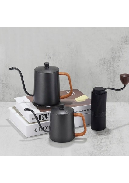 Siyah 350ML Damla Su Isıtıcısı 350ML 600ML Kahve Çay Potu Yapışmaz Kaplama Gıda Sınıfı Paslanmaz Çelik Deve Boynu Damla Su Isıtıcısı Kuğu Boyun Ince Ağız (Yurt Dışından)