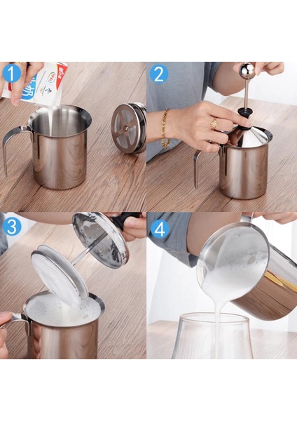 400ML A3 Yeni 400ML /800ML Paslanmaz Çelik Süt Köpürtücü Saplı Aşınmaya Dayanıklı Çift Örgü Manuel Süt Köpürtme Sürahi Sıcak Satış (Yurt Dışından)