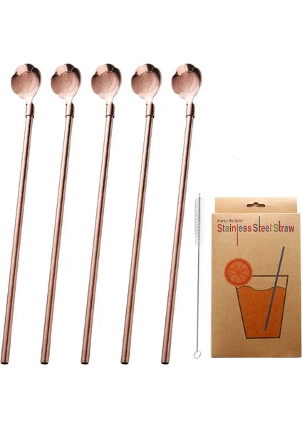 Gül Altın 5 Adet Dişsiz Yuvarlak 5 Adet 10 Adet Paslanmaz Seel Çiçek Saman Kaşık Yaz Süt Çay Karıştırma Yerba Mate Pipetler Yeniden Kullanılabilir Içme Mutfak Malzemeleri (Yurt Dışından)