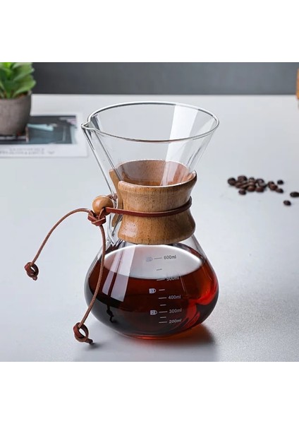 600ML V60 Cezve Paslanmaz Çelik Filtre ile Yüksek Sıcaklığa Dayanıklı Cam Anti-Haşlanma Ahşap Saplı Kahve Makinesi Kahve Bira Makinesi (Yurt Dışından)