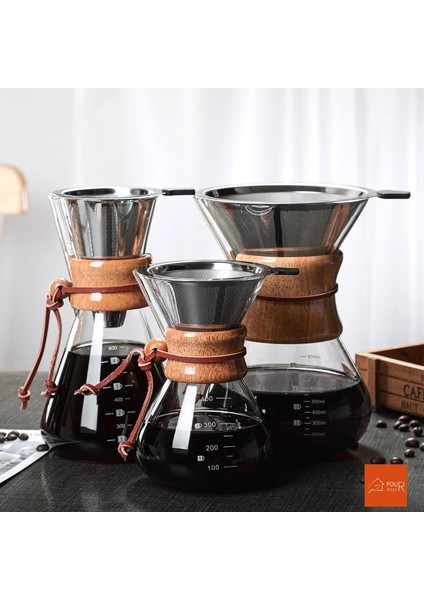 600ML V60 Cezve Paslanmaz Çelik Filtre ile Yüksek Sıcaklığa Dayanıklı Cam Anti-Haşlanma Ahşap Saplı Kahve Makinesi Kahve Bira Makinesi (Yurt Dışından)