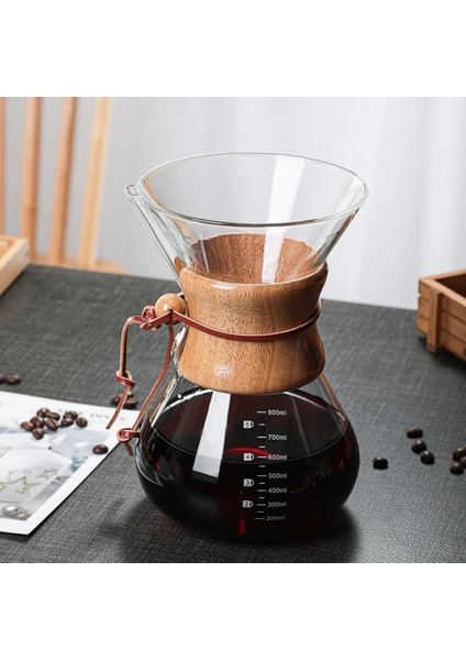 600ML V60 Cezve Paslanmaz Çelik Filtre ile Yüksek Sıcaklığa Dayanıklı Cam Anti-Haşlanma Ahşap Saplı Kahve Makinesi Kahve Bira Makinesi (Yurt Dışından)