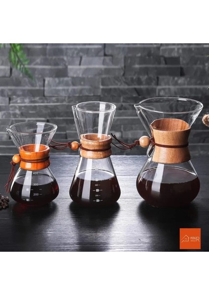 600ML V60 Cezve Paslanmaz Çelik Filtre ile Yüksek Sıcaklığa Dayanıklı Cam Anti-Haşlanma Ahşap Saplı Kahve Makinesi Kahve Bira Makinesi (Yurt Dışından)