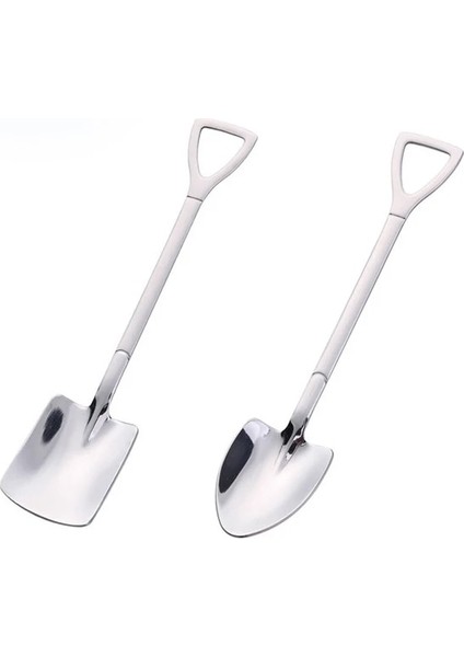 Gümüş 2 Adet Kalınlaşmak Kahve Kaşığı Çay Kaşığı Çatal Bıçak Kaşık Seti Paslanmaz Çelik Retro Demir Kürek Dondurma Kaşığı Kepçe Yaratıcı Kaşık (Yurt Dışından)
