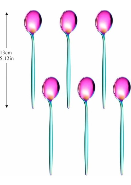Gökkuşağı 6 Adet Kaşık Gümüş Paslanmaz Çelik Çatal Seti 6 Adet Çay Kaşığı Mutfak Komple Sofra Seti Batı Gümüş Lüks Yemek Takımı Seti (Yurt Dışından)