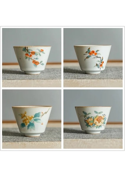 B6-- 7.5x5.5cm 90ML 4 Adet 4 Adet/grup Japon Ru Fırın Seramik Çay Fincanı Kahve Fincanı El Boyalı Çiçekler Çay Kasesi El Yapımı Çay Seti Aksesuarları Ana Çay Fincanı (Yurt Dışından)