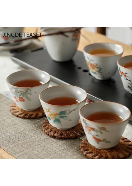 B6-- 7.5x5.5cm 90ML 4 Adet 4 Adet/grup Japon Ru Fırın Seramik Çay Fincanı Kahve Fincanı El Boyalı Çiçekler Çay Kasesi El Yapımı Çay Seti Aksesuarları Ana Çay Fincanı (Yurt Dışından)