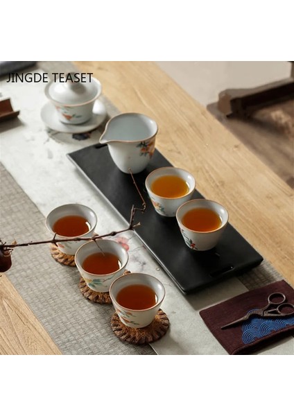 B6-- 7.5x5.5cm 90ML 4 Adet 4 Adet/grup Japon Ru Fırın Seramik Çay Fincanı Kahve Fincanı El Boyalı Çiçekler Çay Kasesi El Yapımı Çay Seti Aksesuarları Ana Çay Fincanı (Yurt Dışından)