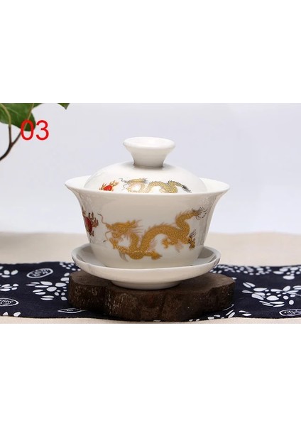 03 Çin El Boyalı Çay Seti, Dehua Gai Wan Beyaz Porselen Gaiwan Çay Porselen Tencere Seti Seyahat Için Güzel ve Kolay Su Isıtıcısı (Yurt Dışından)