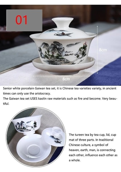 03 Çin El Boyalı Çay Seti, Dehua Gai Wan Beyaz Porselen Gaiwan Çay Porselen Tencere Seti Seyahat Için Güzel ve Kolay Su Isıtıcısı (Yurt Dışından) modelleri