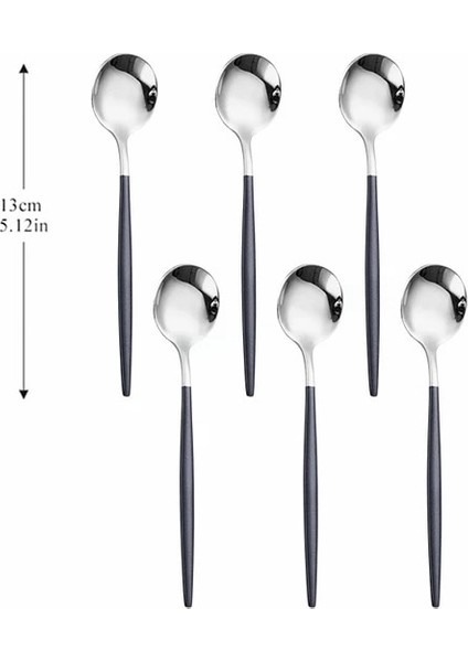 Siyah Gümüş 6 Adet Kaşık Gümüş Paslanmaz Çelik Çatal Seti 6 Adet Çay Kaşığı Mutfak Komple Sofra Seti Batı Gümüş Lüks Yemek Takımı Seti (Yurt Dışından)