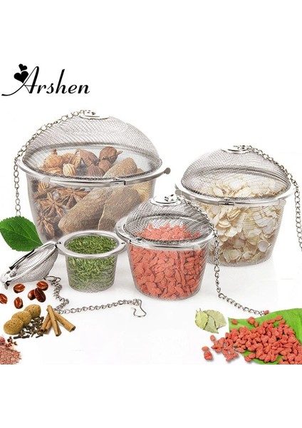 M Arshen 3 Boyutları Baharat Baharat Çanta Çay Süzgeci Zincirli Kapak Paslanmaz Çelik Hasır Topu Çay Kahve Filtre Sepeti Demlik Araçları (Yurt Dışından)