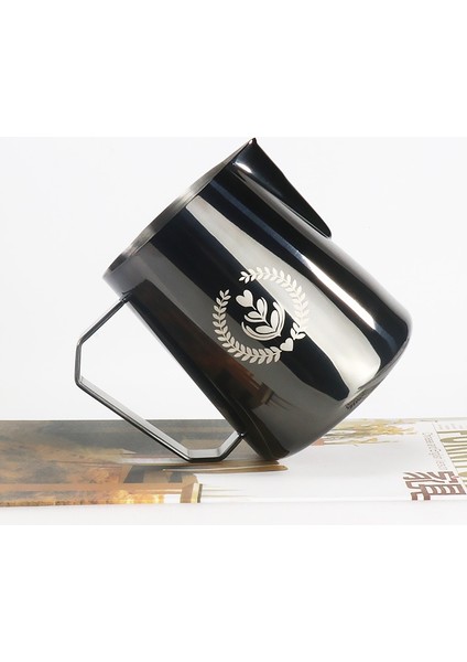 Parlak Siyah 600ML 450ML/600ML Kahve Süt Köpüğü Fincan Kahve Çekme Çiçek Espresso Vapur Süt Tenceresi Paslanmaz Çelik Çekme Çiçek Tankı Kahve Cappuccino (Yurt Dışından)