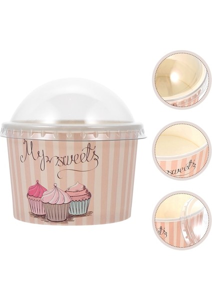 Soluk Pembe 50 Takım Dondurma Kağıt Bardak Kek Kapları Kapaklı Tek Kullanımlık Tatlı Bardak Kase Yoğurt Kaseler Sundae Treat (Yurt Dışından)