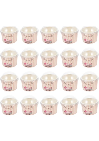 Soluk Pembe 50 Takım Dondurma Kağıt Bardak Kek Kapları Kapaklı Tek Kullanımlık Tatlı Bardak Kase Yoğurt Kaseler Sundae Treat (Yurt Dışından)