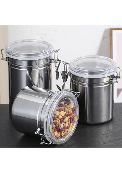 Gümüş 1500ML Paslanmaz Çelik Hava Geçirmez Kahve Kavanoz Teneke Kutu 700ML/1400ML Kahve Çekirdekleri Çay Kahve Konteyner Saklama Kabı Kaşıkla Set (Yurt Dışından) modelleri
