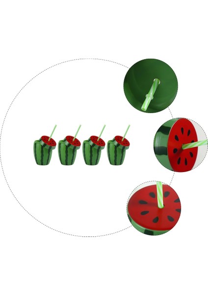 Yeşil 4 Adet Karpuz Cam Çocuk Bardak Kapakları Parti Iyilik Plastik Sippy Süslemeleri Hawaii Pipetler Seyahat (Yurt Dışından) modelleri