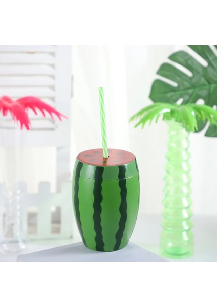 Yeşil 4 Adet Karpuz Cam Çocuk Bardak Kapakları Parti Iyilik Plastik Sippy Süslemeleri Hawaii Pipetler Seyahat (Yurt Dışından) indirimleri