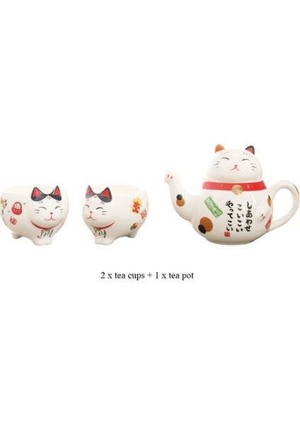 Set-A Sevimli Japon Şanslı Kedi Porselen Çay Seti Yaratıcı Maneki Neko Seramik Çay Bardağı Süzgeçli Su Isıtıcısı Ofis Demlik Su Kupa (Yurt Dışından)