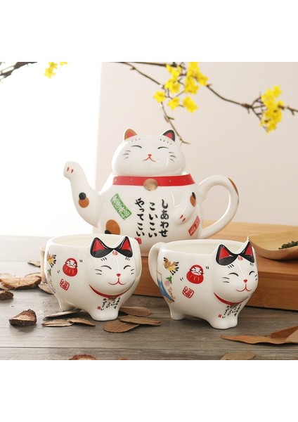 Set-A Sevimli Japon Şanslı Kedi Porselen Çay Seti Yaratıcı Maneki Neko Seramik Çay Bardağı Süzgeçli Su Isıtıcısı Ofis Demlik Su Kupa (Yurt Dışından) fiyatları