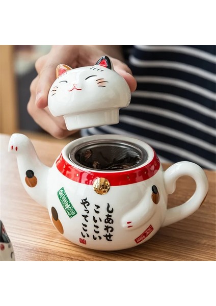 Set-A Sevimli Japon Şanslı Kedi Porselen Çay Seti Yaratıcı Maneki Neko Seramik Çay Bardağı Süzgeçli Su Isıtıcısı Ofis Demlik Su Kupa (Yurt Dışından) modelleri