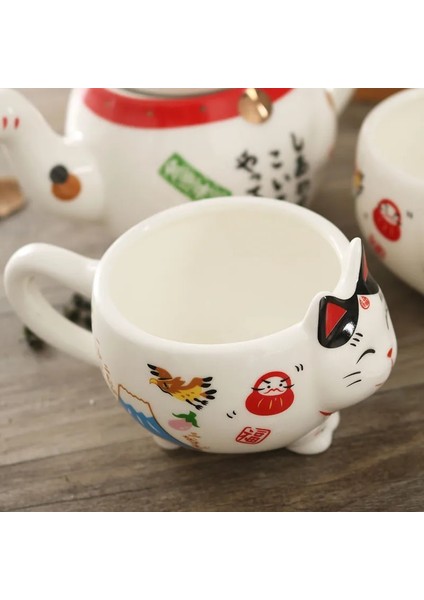 Set-A Sevimli Japon Şanslı Kedi Porselen Çay Seti Yaratıcı Maneki Neko Seramik Çay Bardağı Süzgeçli Su Isıtıcısı Ofis Demlik Su Kupa (Yurt Dışından) indirimleri