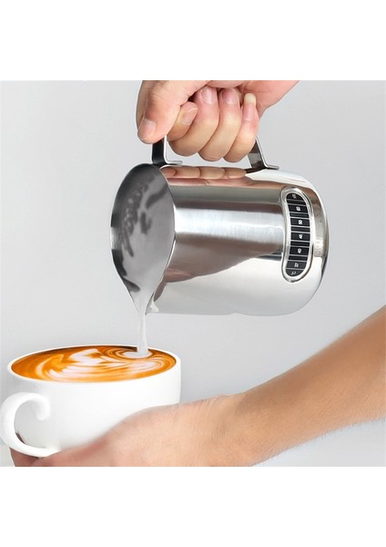 Ölçekli 1000 ml Paslanmaz Çelik Kahve Sürahi Espresso Süt Köpürtme Sürahisi Barista Kahve Latte Süt Köpürtücü Ölçekli Krem Süt Köpürtücü Fincan (Yurt Dışından)