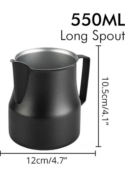 Siyah 550ML Süt Köpürtme Sürahisi Paslanmaz Çelik Profesyonel Süt Köpürtücü Sürahiler Barista Espresso Buhar Bardağı Uzun Yuvarlak Borulu 350/550/750ML (Yurt Dışından)