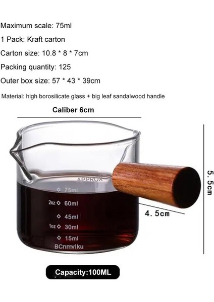 C 80ML 5 Adet 5/8/10 Adet Mutfak Ölçü Kupa Şeffaf Dayanıklı Ölçüm Kabı Espresso Ahşap Saplı Cam Kahve Aksesuarları 75ML Cam Ölçüm Kabı (Yurt Dışından)