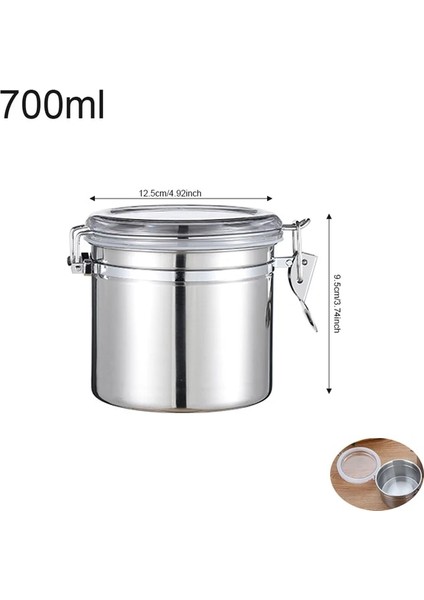 Gümüş 700 ml Paslanmaz Çelik Hava Geçirmez Kahve Konteyner Saklama Kabı Seti Kahve Kavanoz Teneke Kutu Kahve Çekirdekleri Çay Için Kepçe ile 700 ML/1400 ml (Yurt Dışından)